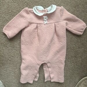 Janie and Jack Pink White Quilted Bow Long Sleeve Outfit Baby Infant Girl Easter